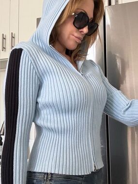 Edikted blue zip up hoodie